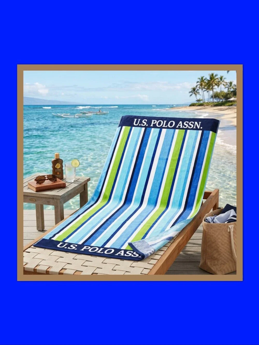 US POLO ASSN PORT STRIPE JACQUARD BEACH TOWEL. TOWEL ONLY!